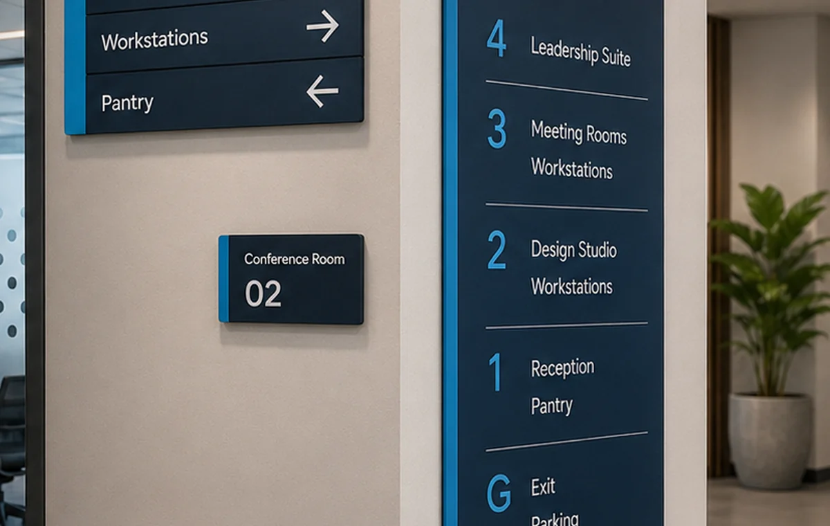 Directional and wayfinding office signage in Dubai