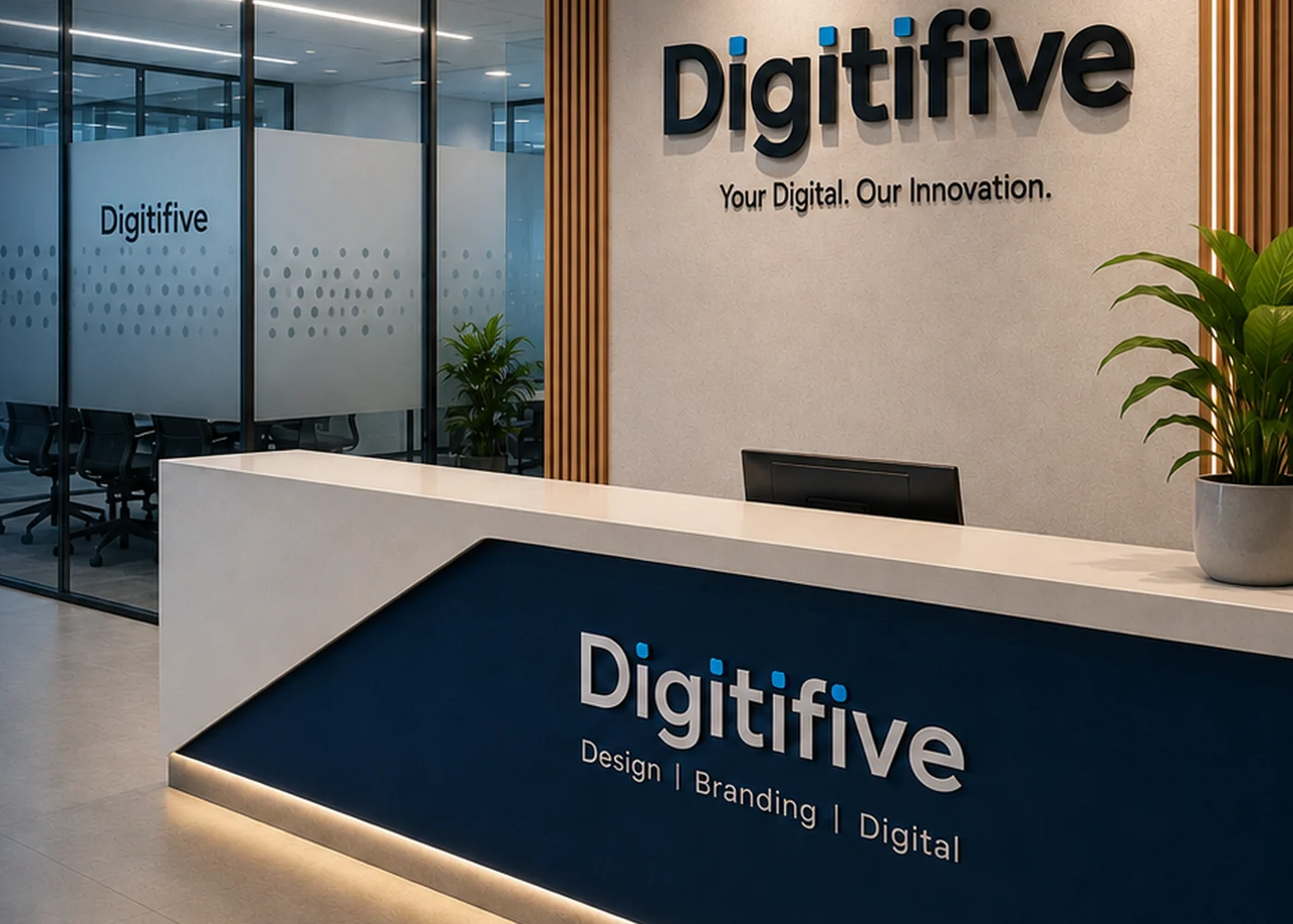 Premium office reception and workplace branding in Dubai