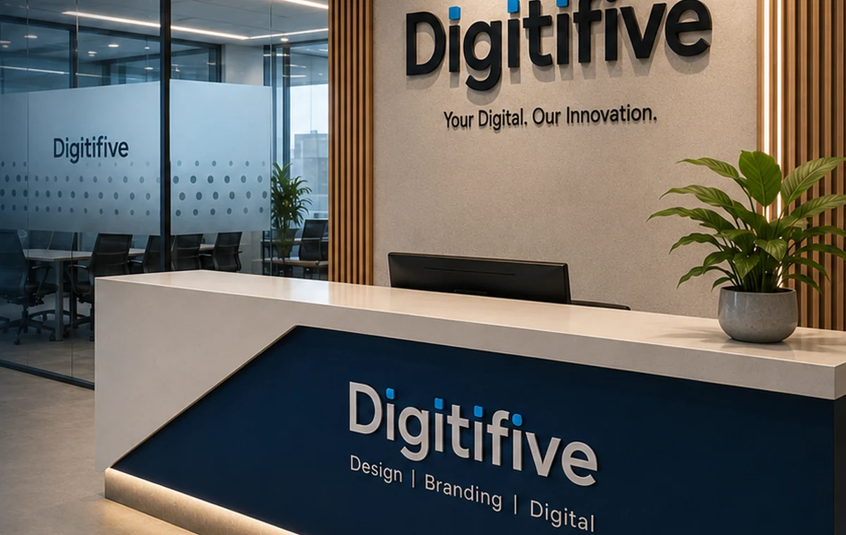 Modern office reception branding services in Dubai